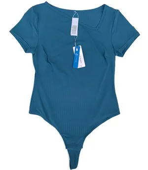 Cupshe Aylin Ribbed Asymmetrical Neck Bodysuit Blue Large NWT thumbnail 1