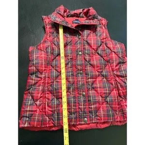 Lands End‎ Womens Red Tartan Plaid Diamond Quilted Puffer Vest Small 6-8 thumbnail 3