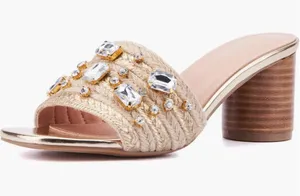NY & Company Raquelle Heeled Rhinestone Jute Sandals thumbnail 1
