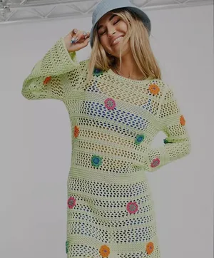 ASOS DESIGN mini dress with crochet flowers thumbnail 1