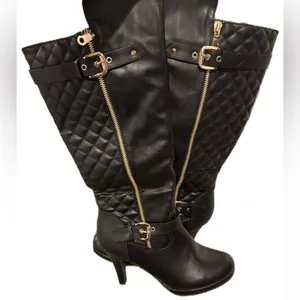 TOP MODA Women’s Quilted Buckle Low Heel Zipper Knee High Boots. Size 8 thumbnail 2