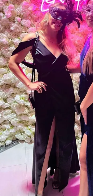Arden Bridal Black Satin Long Wrap Dress thumbnail 1