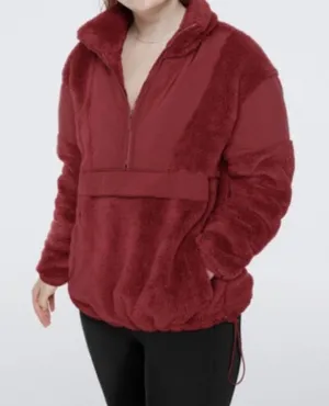 NWT Victoria's Secret PINK Teddy Half Zip Sherpa Pullover Jacket Size L thumbnail 1