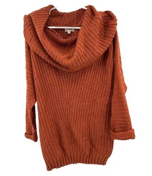 Umgee M cowl neck burnt orange knit sweater fall autumn casual office winter thumbnail 1