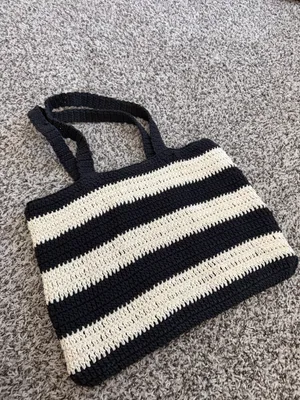 Black striped tote bag thumbnail 2