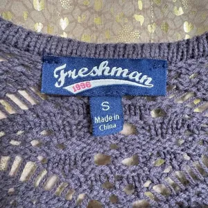 Freshman 1996 Gray Open Front Long Crochet Knit Sweater Cardigan Small thumbnail 3