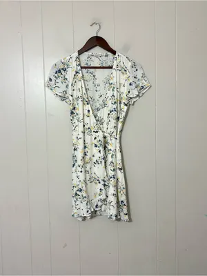 Abercrombie & Fitch Floral Faux Wrap Mini Dress XS White Blue Cottagecore thumbnail 2