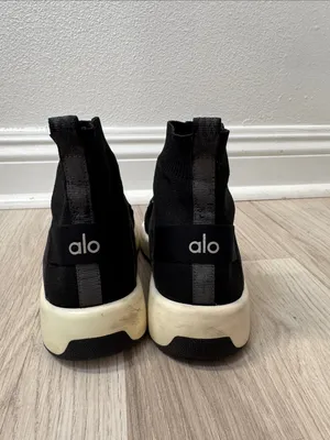 ALO Yoga Black Knit Sock Sneakers with Ivory Sole thumbnail 3
