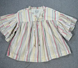 Peyton & Parker Tiered Ruffle Sleeve Babydoll Top Women's Large Stripe Metallic thumbnail 1