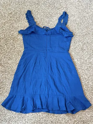 Lulus Days Like This Royal Blue Sleeveless Ruffled Linen Blend Mini Dress Sz XS thumbnail 10