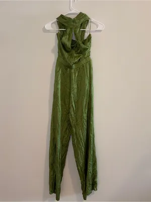 Women’s Anthropologie/DOLAN Green Satin Halter Jumpsuit Size: S thumbnail 6