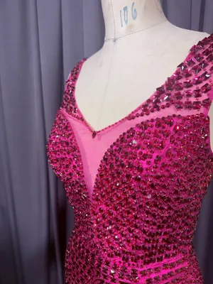 Hot pink rhinestone mini dress Size M thumbnail 3