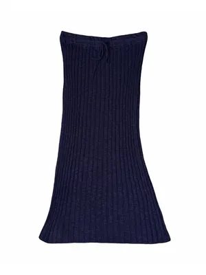 Free People Beach Maxi Skirt Small Navy Blue Stretch Ribbed Knit Pull On Classic thumbnail 3