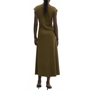Mango V-Neck Cotton Dress Khaki Green NWT Size 2/XS thumbnail 2