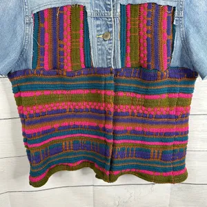 Vintage Womens size XL Handmade Reworked Denim Jean Knit Cardigan Jacket thumbnail 4
