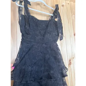 Lulus Glamorous Sweetie Black Burnout Tie-Strap Bustier Dress Holiday Medium thumbnail 5