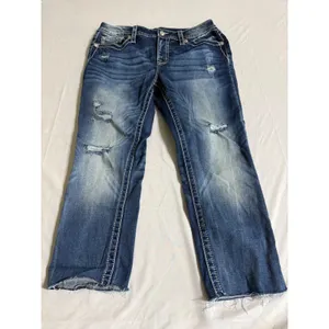 Miss Me Curvy Skinny Distressed Jeans Medium Wash Raw Hem M584B Size 33 thumbnail 2