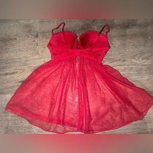 Victoria’s Secret Red Lacy Baby Doll Mini Lingerie Dress 34C thumbnail 4