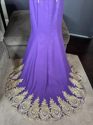Women’s Purple Formal Evening Gown Gold Accents Mermaid Fit Train Size 10 NWT thumbnail 3