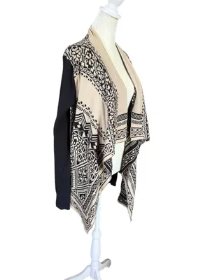 Lucky Brand tan and black long sleeve open cardigan sweater women's size M thumbnail 2