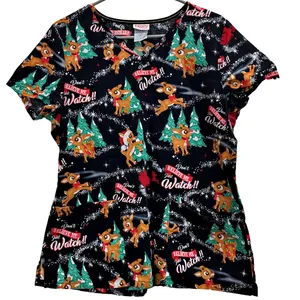 Rudolph the Red Nose Reindeer Don't Believe Me Just Watch Christmas Scrub Top M thumbnail 1