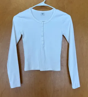 Sunday Best Henley Top Women 2XS White Long Sleeve Ribbed Button Front‎ thumbnail 1