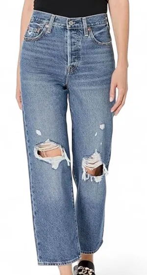 Levi's‎ Jeans Womens 28 Blue Ribcage Straight Ankle Waterless Dark Wash Denim thumbnail 1