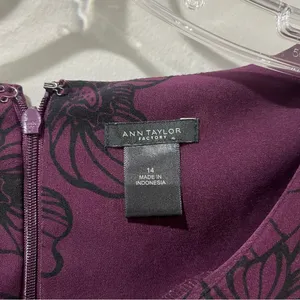 Ann Taylor Factory Purple Shift Dress Size 14 Long Balloon Sleeves Flowers‎ thumbnail 5