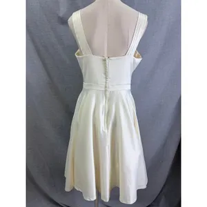 ModCloth Ivory Satin Sweetheart Fit Flare Mini‎ Dress Pockets Bridal Rehearsal L thumbnail 7