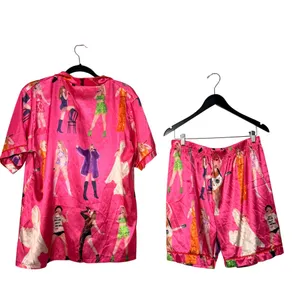 Womens Pink Satin-like Pajama‎ Set Shorts Sleepwear Loungewear XL Taylor Fashion thumbnail 2