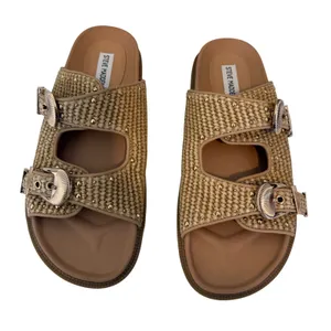 Steve Madden Connely Slide Sandals‎ Women 10 Raffia Double Buckle Studded Raffia thumbnail 2