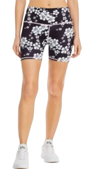 Frankies Bikinis Black Floral Print Bike Shorts Shorts, M thumbnail 1