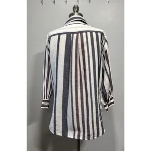 MADEWELL Striped Button-Up Shirt in Linen-Cotton Womens S Shirred 3/4 Sleeves thumbnail 4