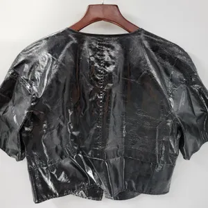 Walter Baker Shirt Womens 8 Black Faux Leather Buttons Asymmetrical Cropped thumbnail 15