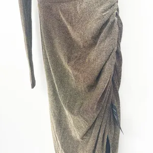 NWT Lulus Womens Precious Prize Gold Metallic Glam One‎ Shoulder Maxi Dress XS thumbnail 5