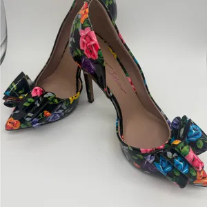 Betsey Johnson Vibrant Floral Rose Bow Multicolor 4" High Heels Shoes Size 7 M thumbnail 10