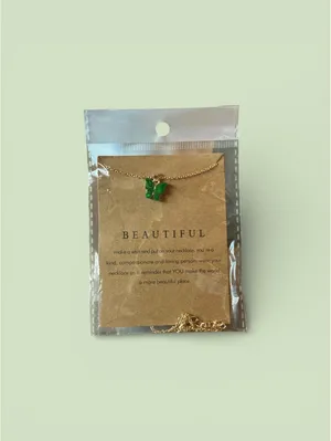 Gold Chain Necklace with Green Butterfly Pendant thumbnail 2