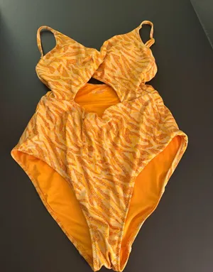 Aerie Yellow Orange One-Piece Swim Suit with Cutout Womens Medium thumbnail 1