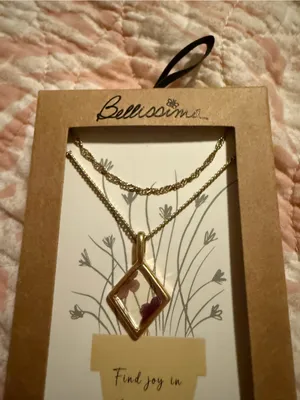 Bellissima 14K Dipped Gold Purple Wildflower Inlay Double-Layer Necklace thumbnail 5