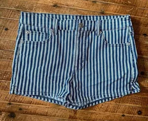 American Eagle blue & white hi rise shortie 12 jean shorts thumbnail 1