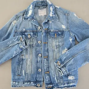 Zara Light Blue Distressed Woman's Jean Jacket Size XS thumbnail 3