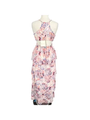 Fanco Cutout Tiered Sleeveless Maxi Dress Resortwear Pink Purple Size Medium NWT thumbnail 6