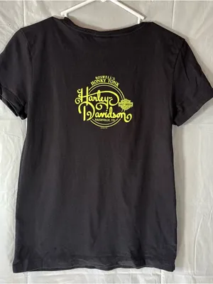 Harley-Davidson T-Shirt Womens Sm‎ Black Yellow Logo V-neck Bikercore Motorcycle thumbnail 2