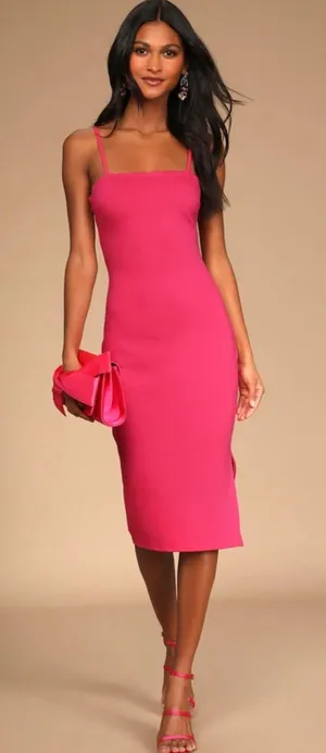 Lulus Hot Pink Bodycon Midi Dress thumbnail 1