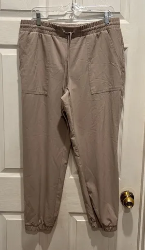 Nine West Womens Jogger Pants Large Taupe Tan Elastic Waist Drawstring Pockets thumbnail 1