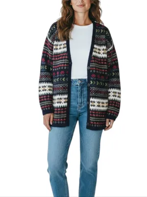 EDINBURGH Lambswool Cardigan Sz M VTG 80's Oversize Holiday Cozy Made Scotland thumbnail 2