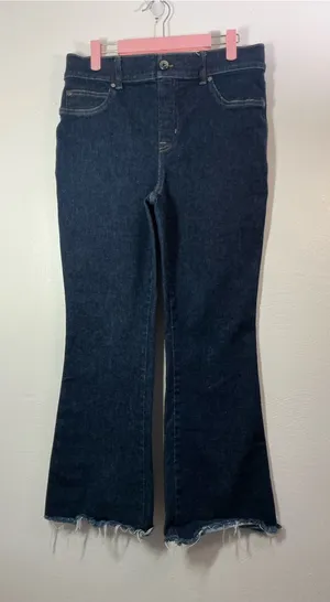 SPANX Dark Blue Flare Jeans with Frayed Hem Size Large thumbnail 1