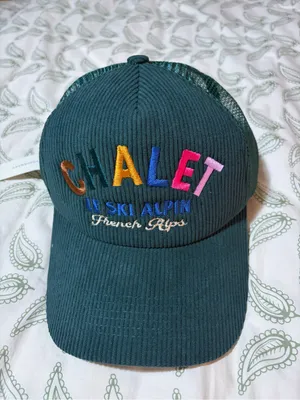 Anthropologie Worn/West Après Ski Trucker Hat Forest Green 'CHALET' Embroidered thumbnail 3