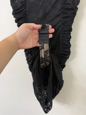 {XS} White Fox Black Ruched Slip Dress with Spaghetti Straps and Body Suit thumbnail 3