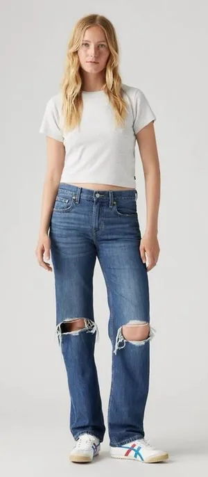 Levi's Low Pro Straight Jeans Distressed Knee Holes‎ Ripped 100% Cotton Size 24 thumbnail 1